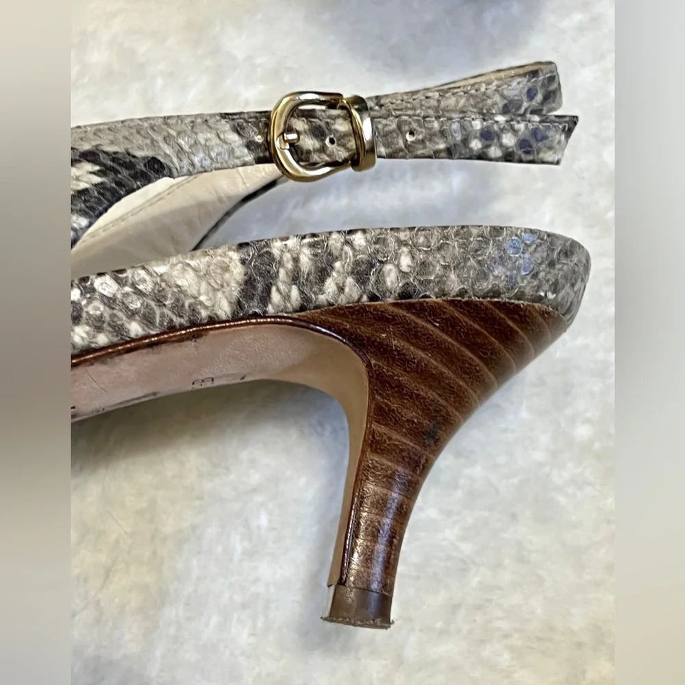 Cole Haan Leather Python Buckle Slingback Heels - 7.5 - Picture 7 of 12